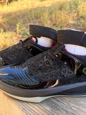 Jordan Black Patent Leather Sneakers with Red Accents